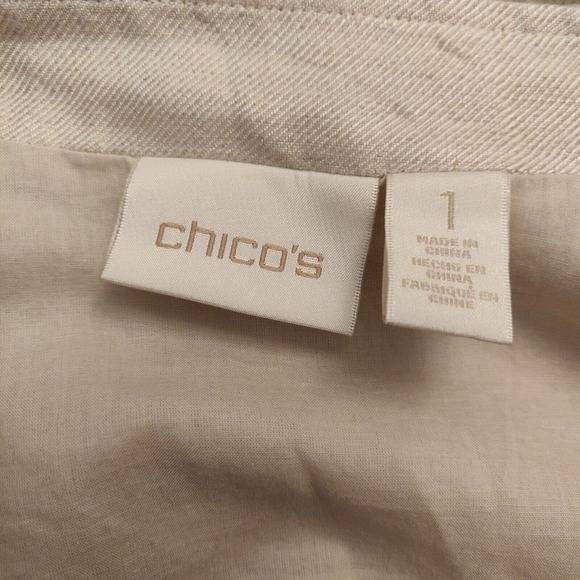Chico's Women Full Zip Linen Jacket Lace Detailing Ivory Size 1 Long Sleeve - Picture 3 of 6